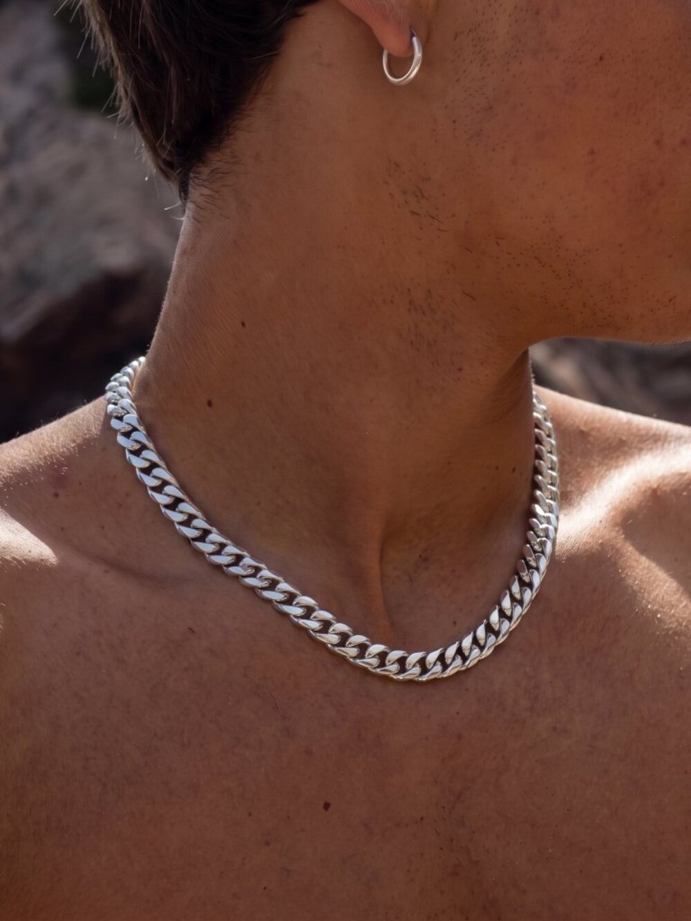 Real Silver Cuban Chain 10mm 20 Inch Stainless Steel Plated Heavy Mens Necklace
